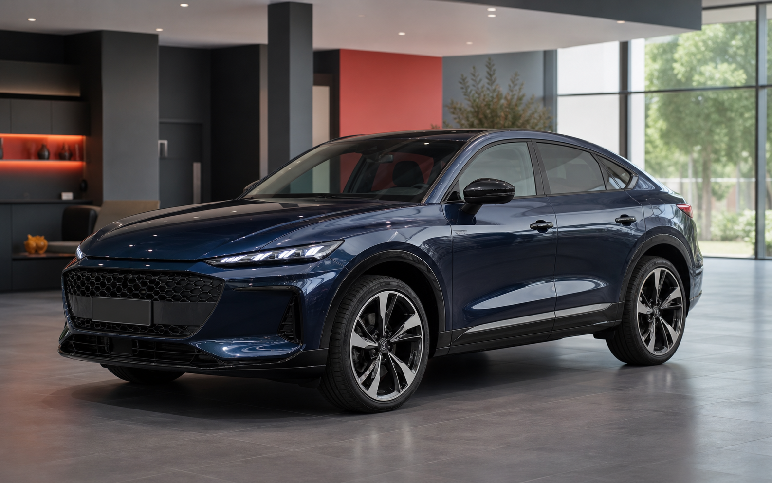 Auto moderna esposta in uno showroom contemporaneo